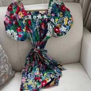 Entro Colorful Floral Romper with Puff Sleeves